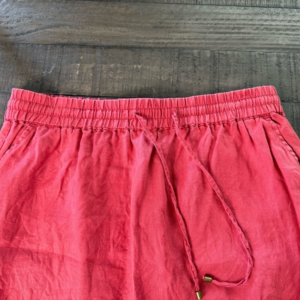 Willi Smith Coral 100% Linen Skirt Size Large Pockets Drawstring Waist - Picture 9 of 9
